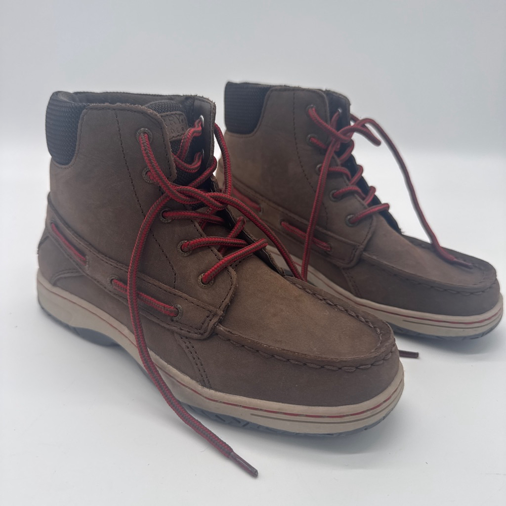 Boys SPERRY Billfish Boots Size 3M Brown with Red Laces
